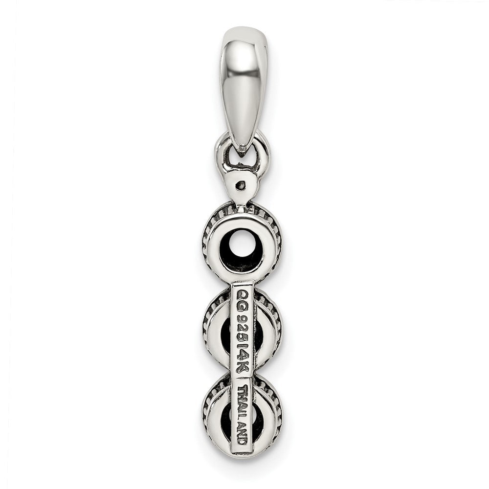 Sterling Silver Antiqued w/14k 3-stone w/Diamond Mother's Pendant