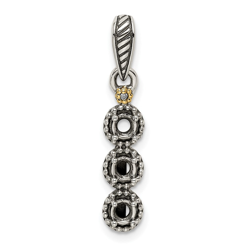 Sterling Silver Antiqued w/14k 3-stone w/Diamond Mother's Pendant