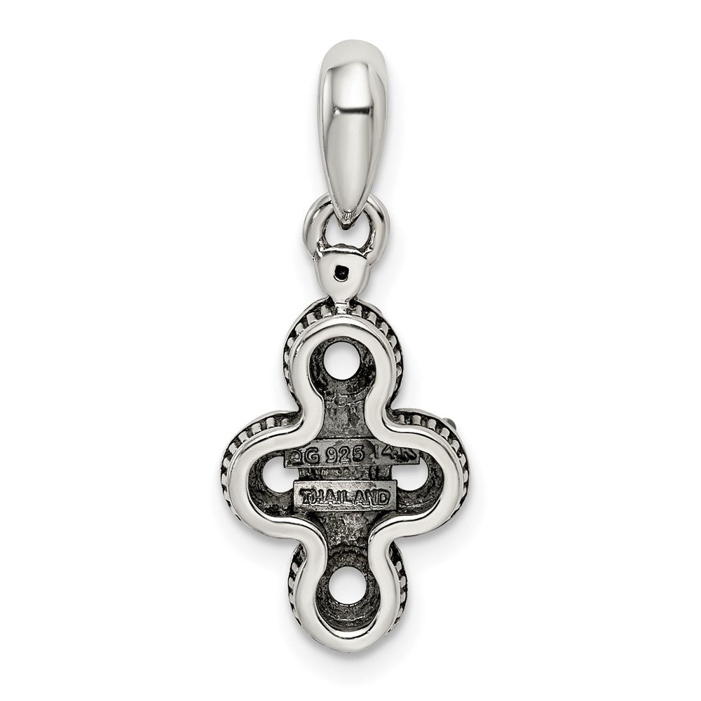 Sterling Silver Antiqued w/14k 4-stone w/Diamond Mothers Pendant Semi-Mount