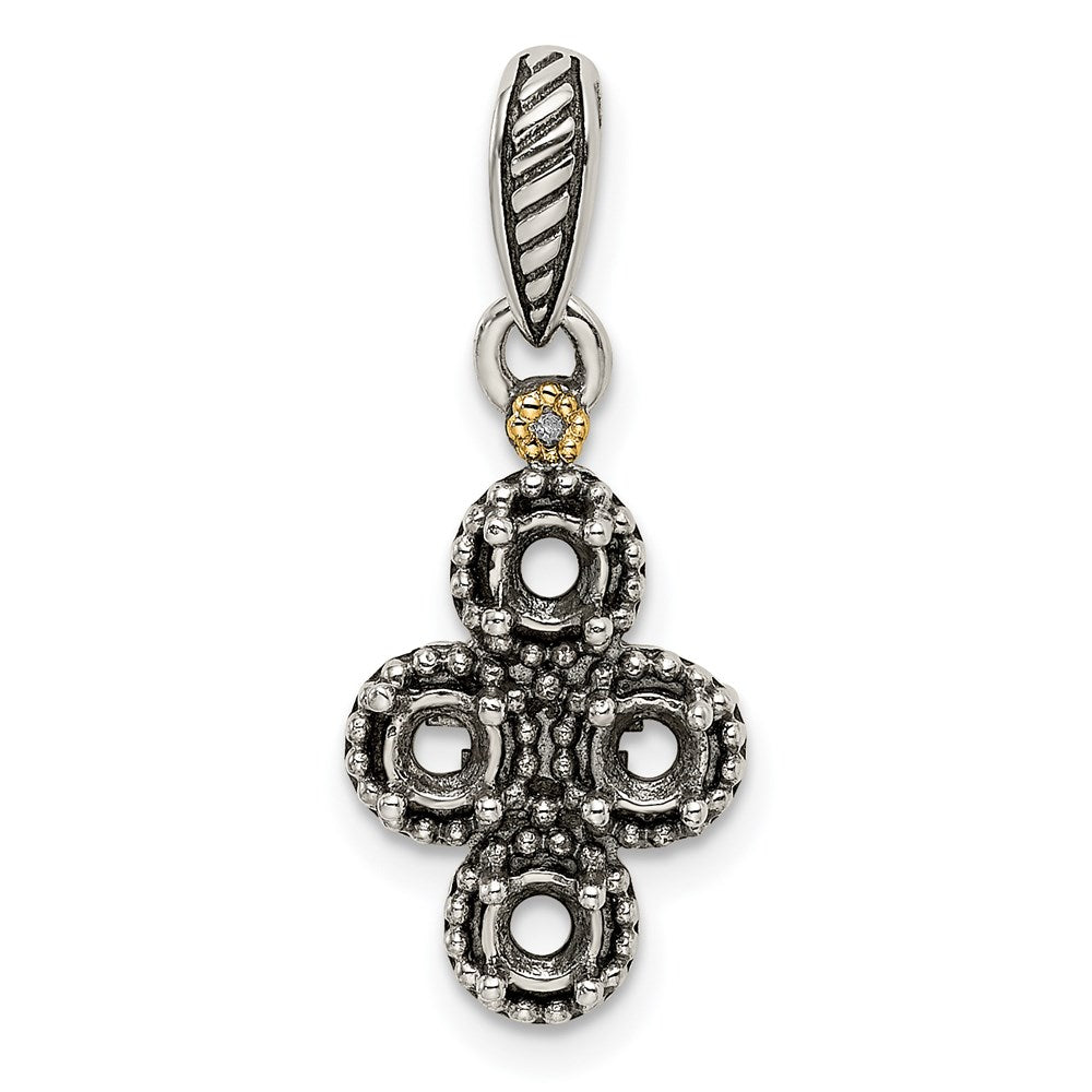 Sterling Silver Antiqued w/14k 4-stone w/Diamond Mother's Pendant