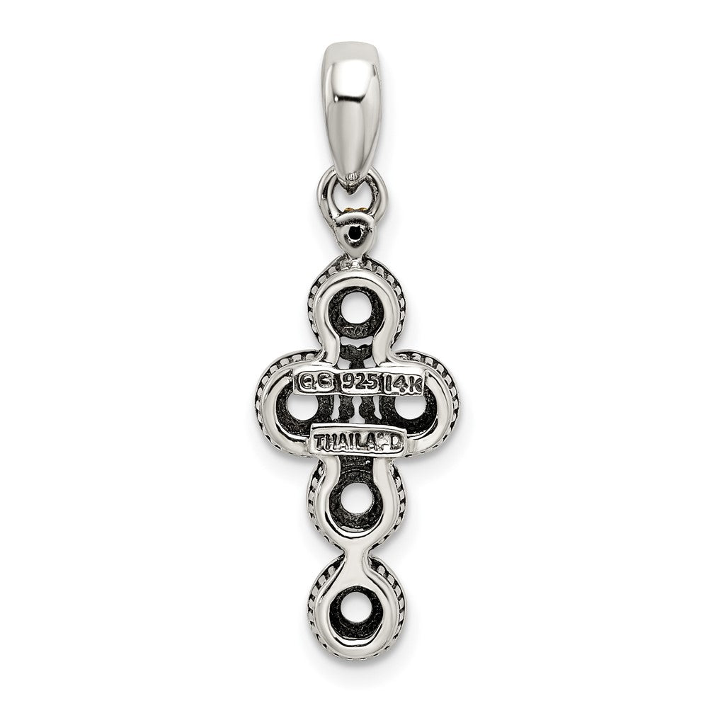 Sterling Silver Antiqued w/14k 5-stone w/Diamond Mother's Pendant
