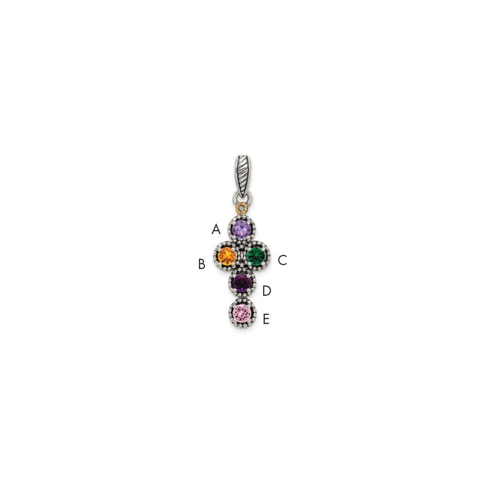Sterling Silver Antiqued w/14k 5-stone w/Diamond Mothers Pendant Semi-Mount