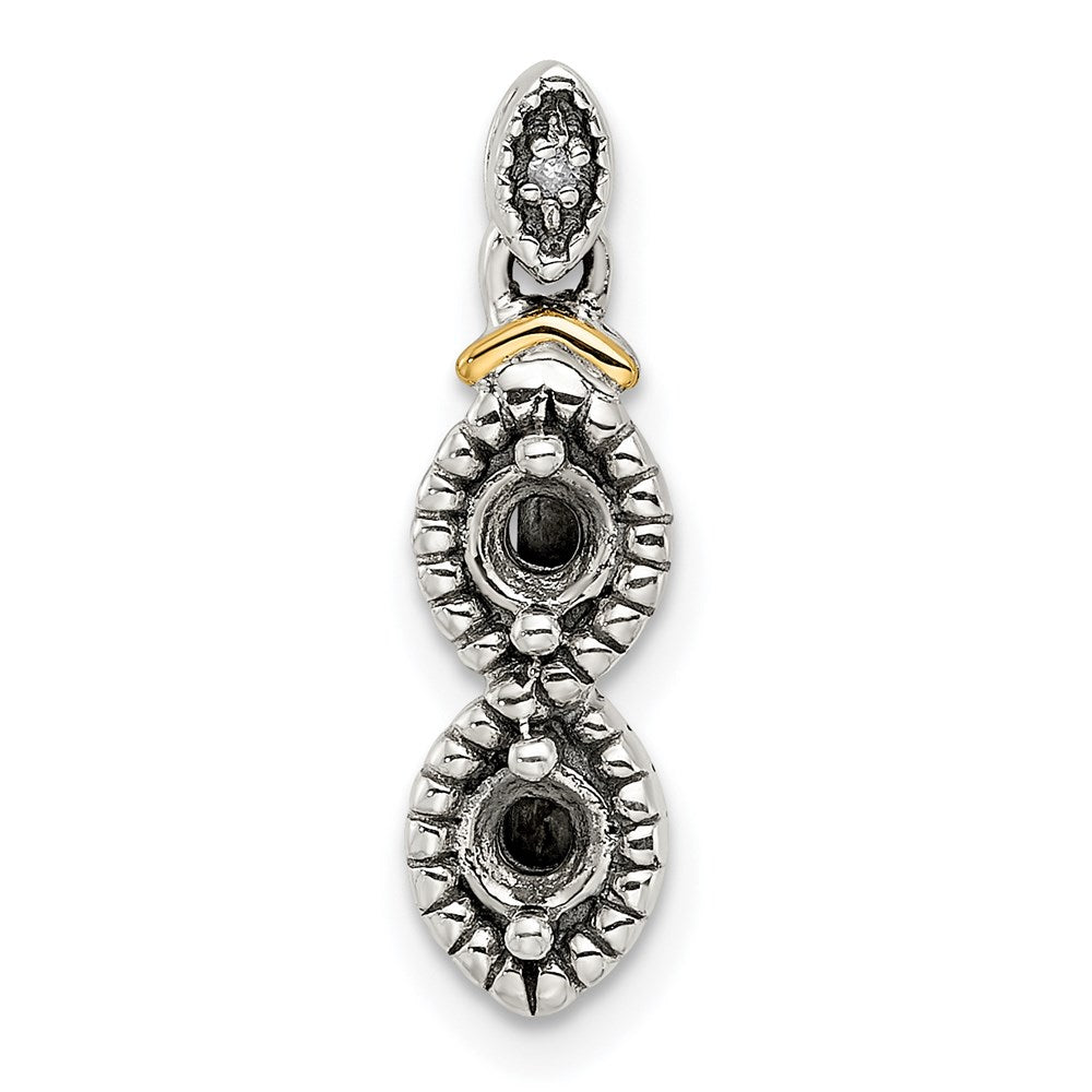 Sterling Silver Antiqued w/14k 2-stone w/Diamond Mothers Pendant Semi-Mount