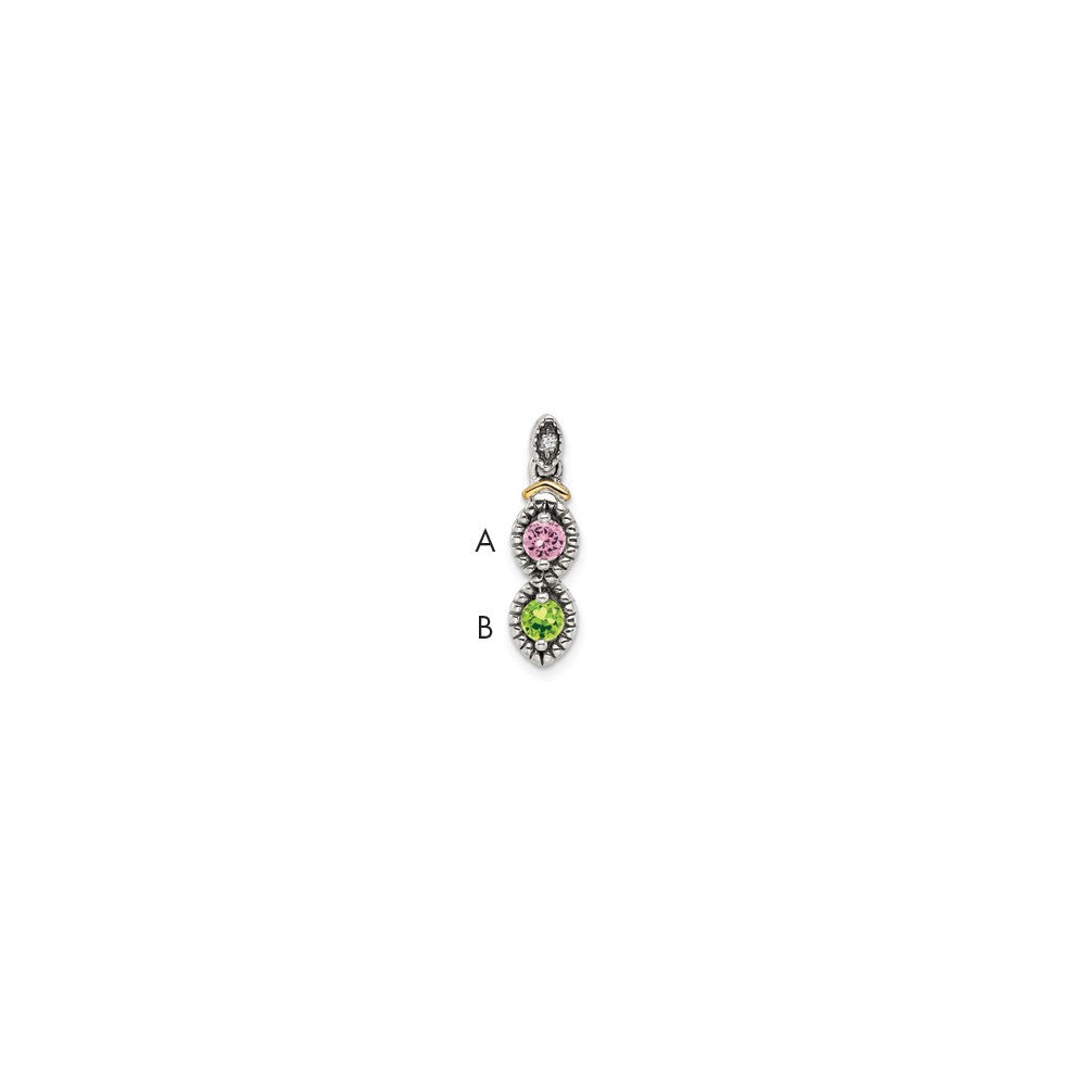 Sterling Silver Antiqued w/14k 2-stone w/Diamond Mothers Pendant Semi-Mount