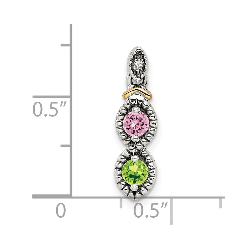 Sterling Silver Antiqued w/14k 2-stone w/Diamond Mothers Pendant Semi-Mount