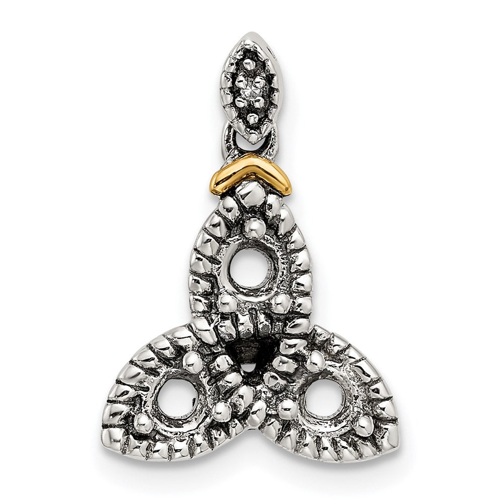 Sterling Silver Antiqued w/14k 3-stone w/Diamond Mothers Pendant Semi-Mount