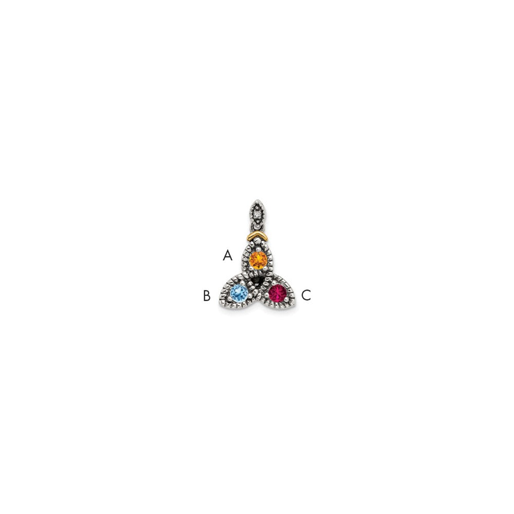 Sterling Silver Antiqued w/14k 3-stone w/Diamond Mothers Pendant Semi-Mount
