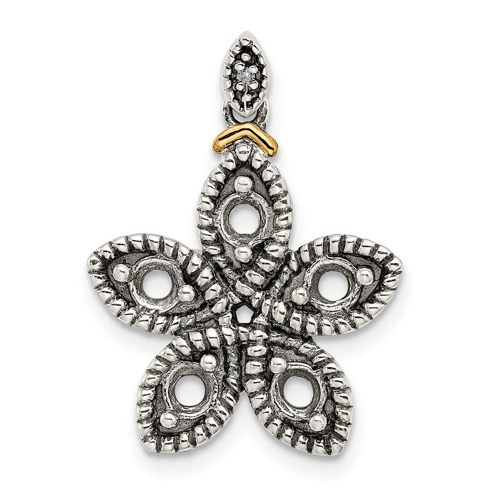Sterling Silver Antiqued w/14k 5-stone w/Diamond Mothers Pendant Semi-Mount