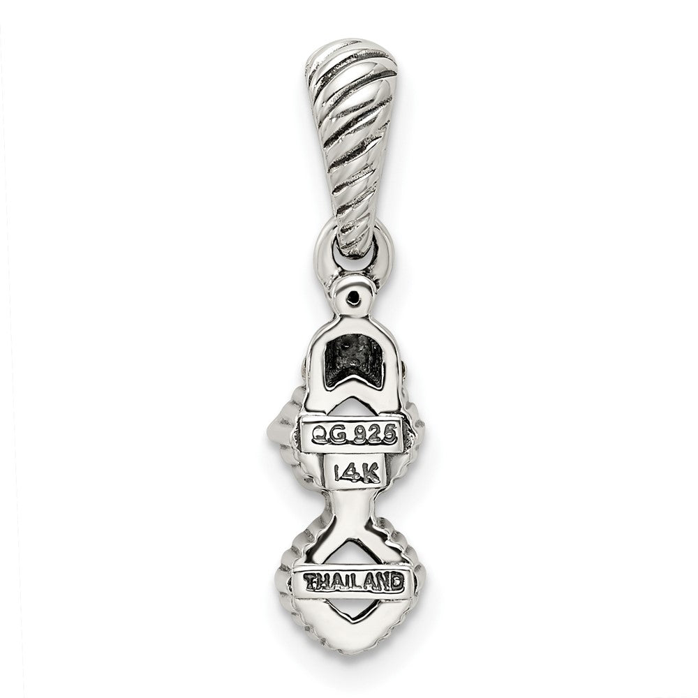 Sterling Silver Antiqued w/14k 2-stone w/Diamond Mother's Pendant