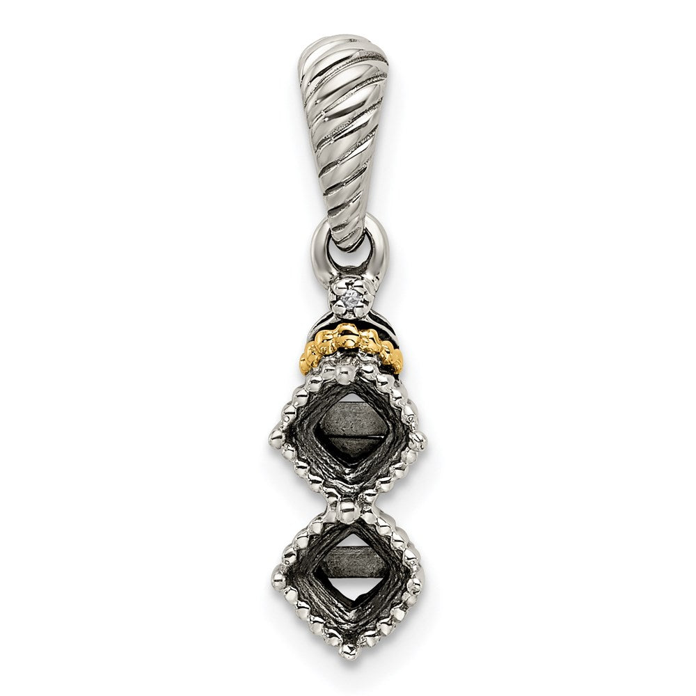 Sterling Silver Antiqued w/14k 2-stone w/Diamond Mothers Pendant Semi-Mount
