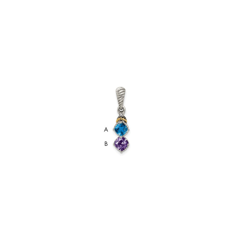 Sterling Silver Antiqued w/14k 2-stone w/Diamond Mother's Pendant