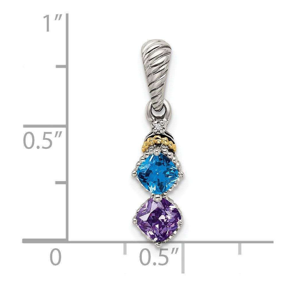 Sterling Silver Antiqued w/14k 2-stone w/Diamond Mother's Pendant