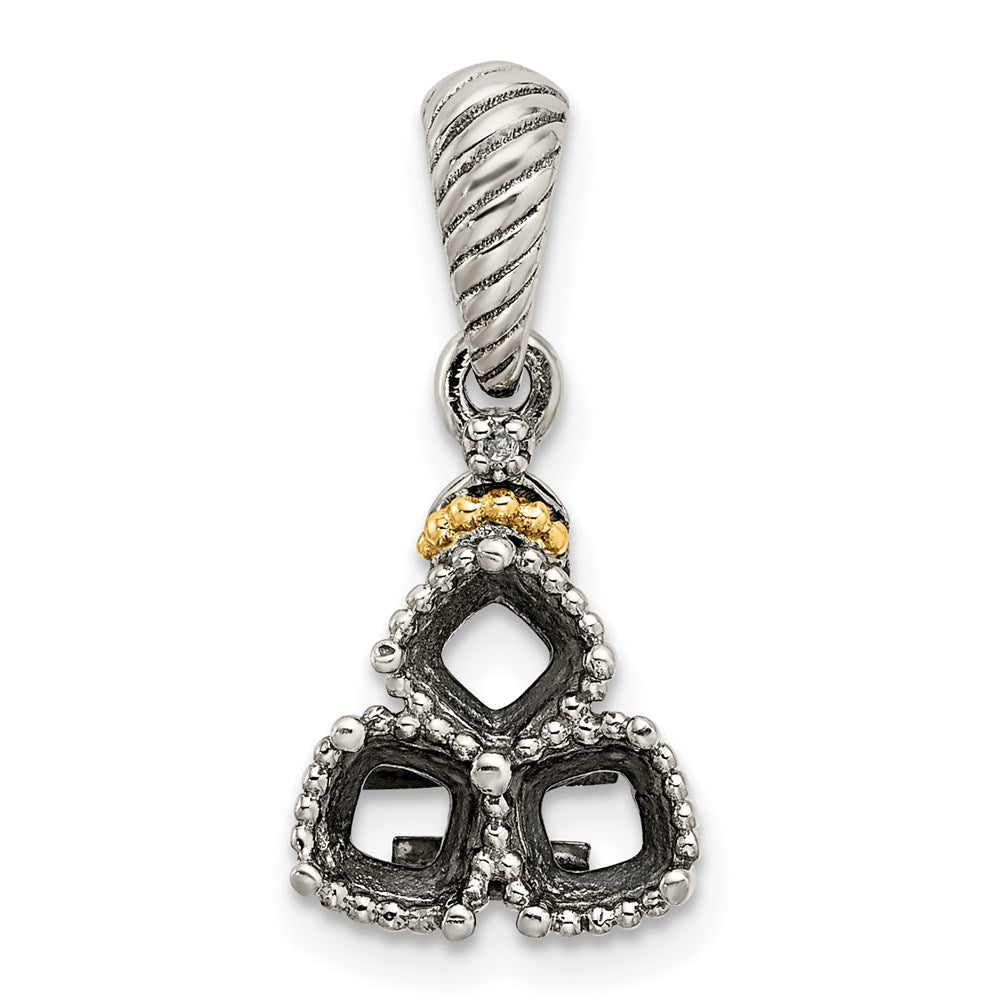 Sterling Silver Antiqued w/14k 3-stone w/Diamond Mothers Pendant Semi-Mount
