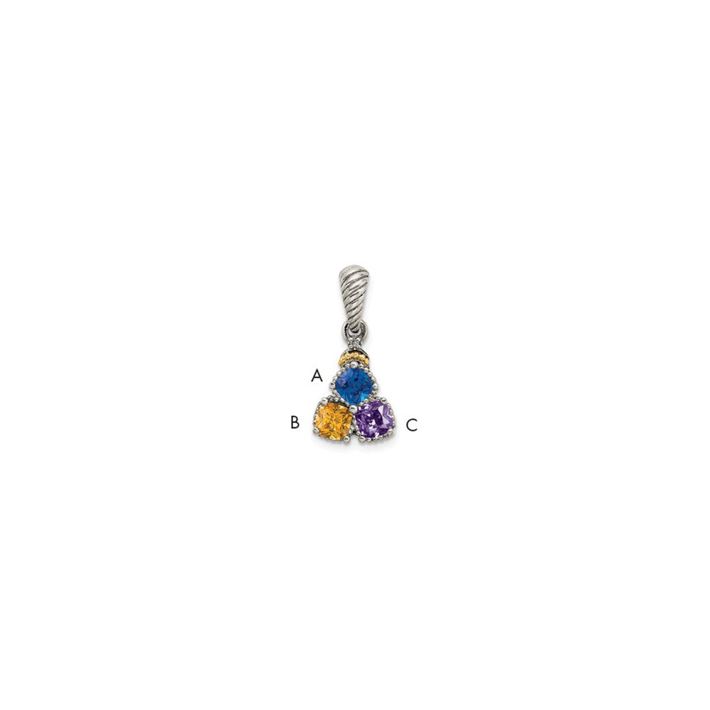 Sterling Silver Antiqued w/14k 3-stone w/Diamond Mother's Pendant