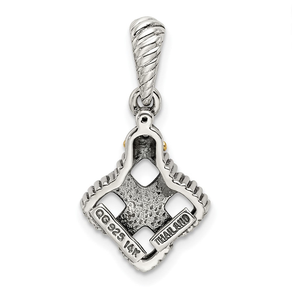Sterling Silver Antiqued w/14k 4-stone w/Diamond Mother's Pendant