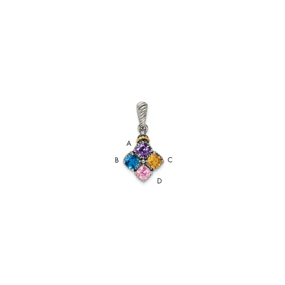 Sterling Silver Antiqued w/14k 4-stone w/Diamond Mothers Pendant Semi-Mount