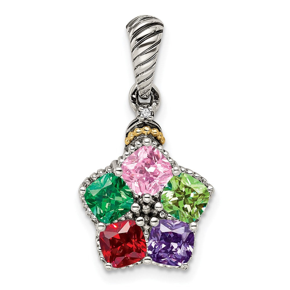 Sterling Silver Antiqued w/14k 5-stone w/Diamond Mothers Pendant Semi-Mount