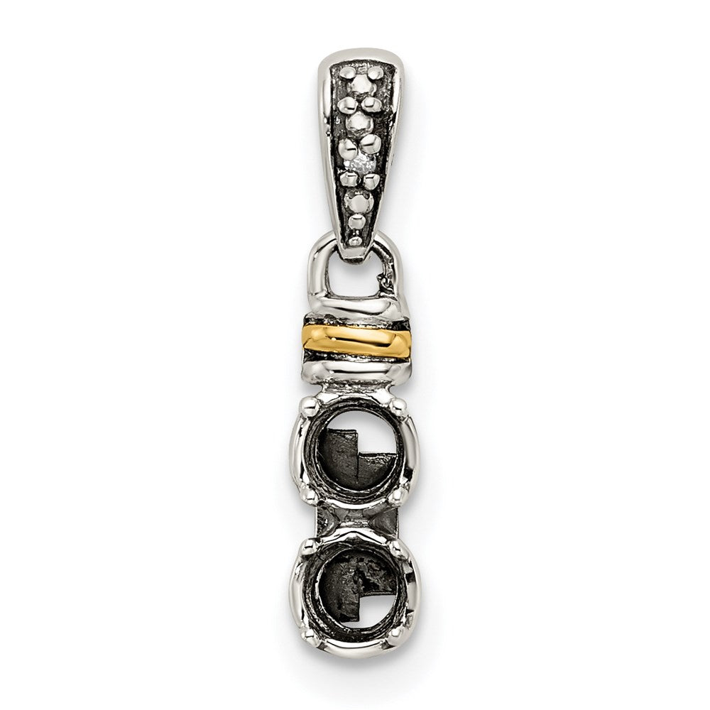 Sterling Silver Antiqued w/14k 2-stone w/Diamond Mothers Pendant Semi-Mount