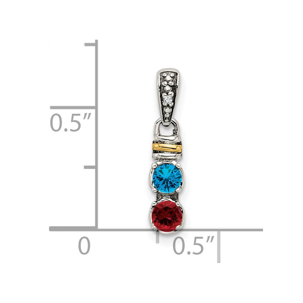Sterling Silver Antiqued w/14k 2-stone w/Diamond Mothers Pendant Semi-Mount