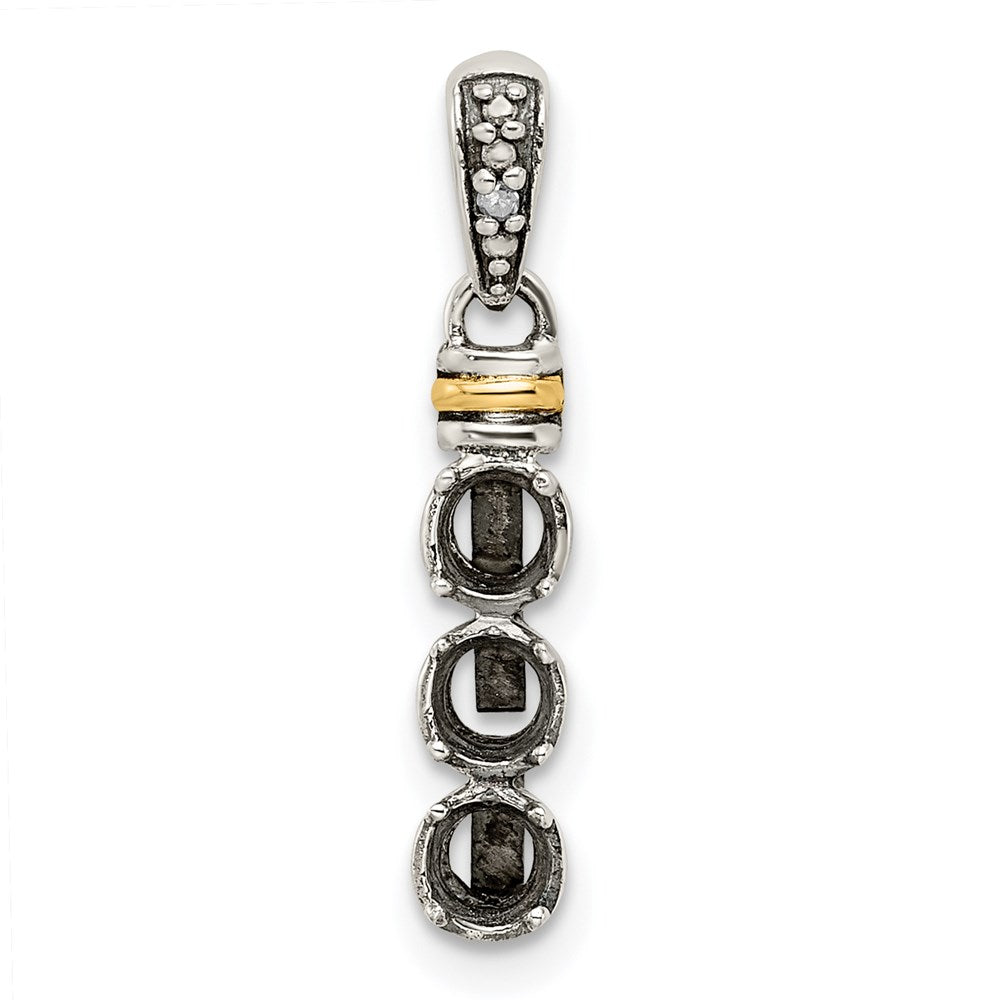 Sterling Silver Antiqued w/14k 3-stone w/Diamond Mothers Pendant Semi-Mount