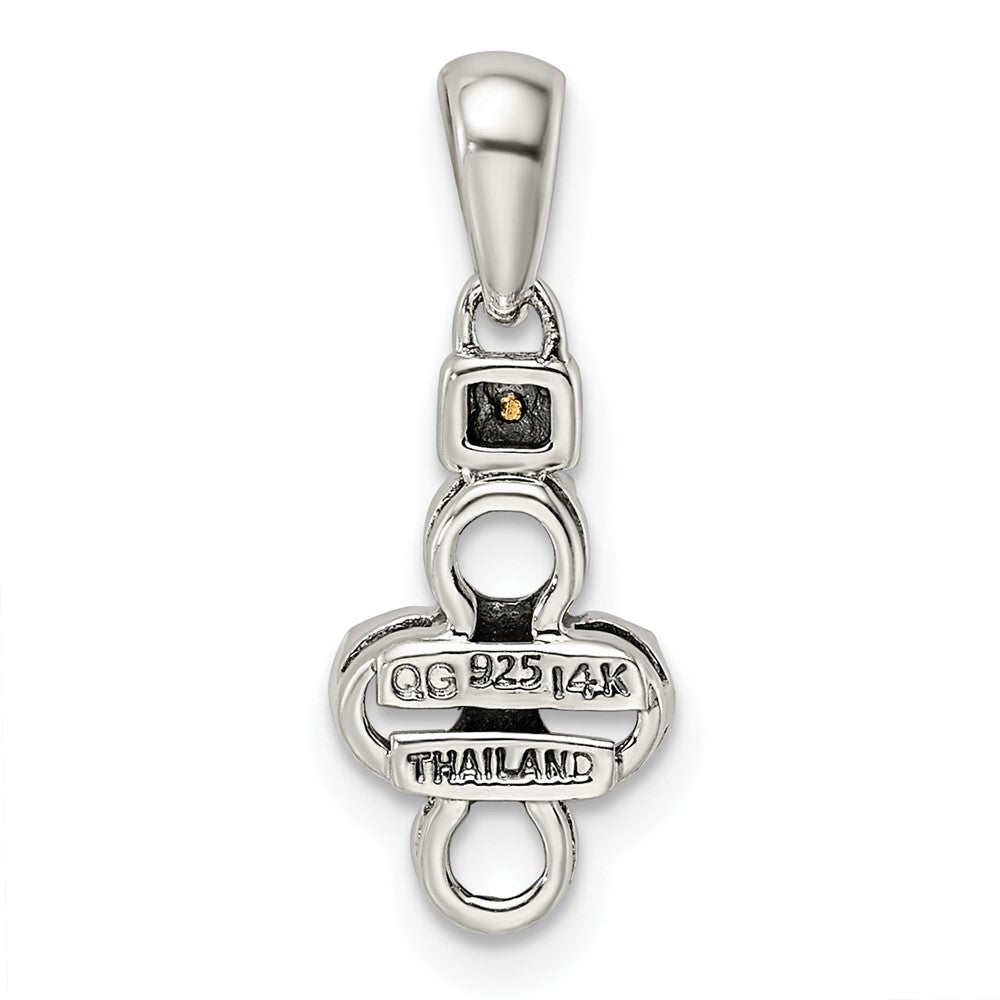 Sterling Silver Antiqued w/14k 4-stone w/Diamond Mother's Pendant