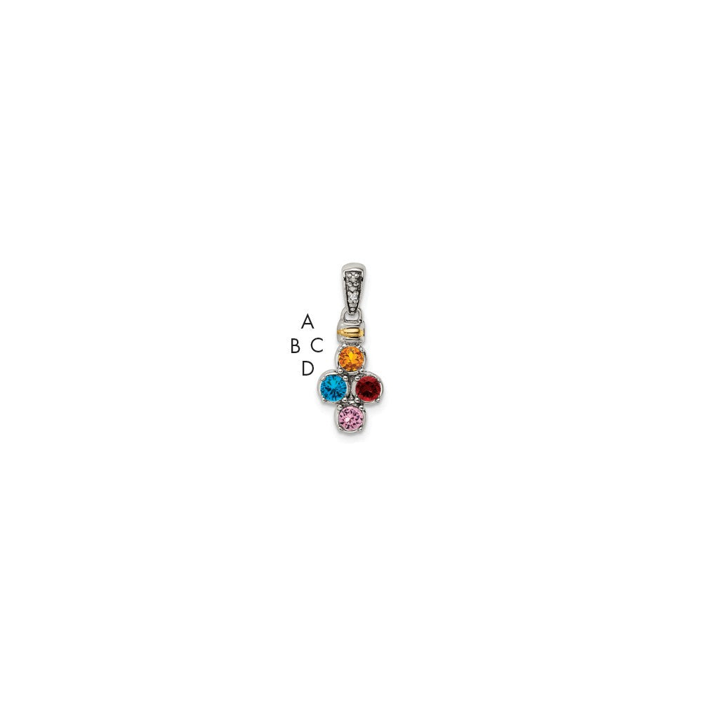 Sterling Silver Antiqued w/14k 4-stone w/Diamond Mothers Pendant Semi-Mount