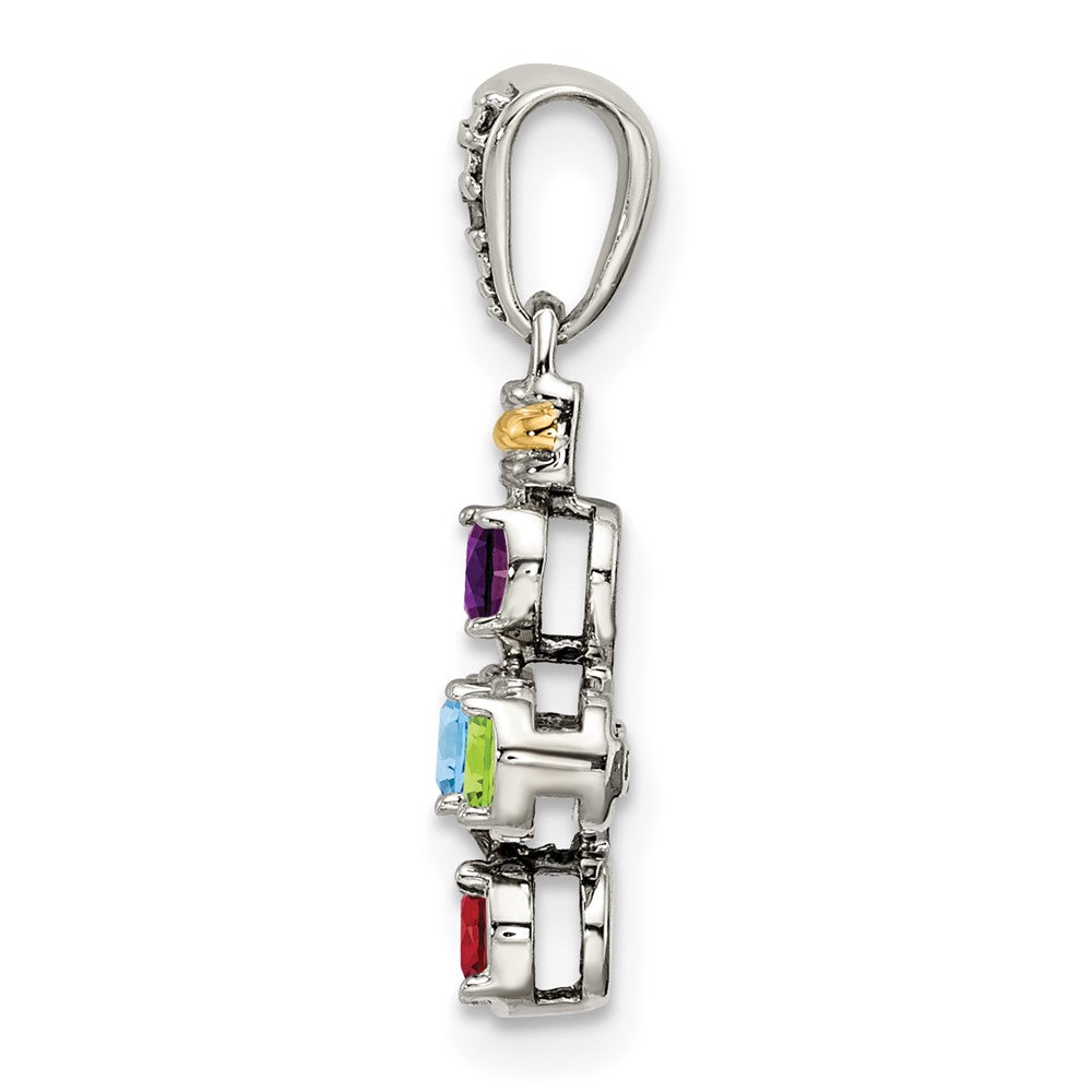 Sterling Silver Antiqued w/14k 5-stone w/Diamond Mother's Pendant