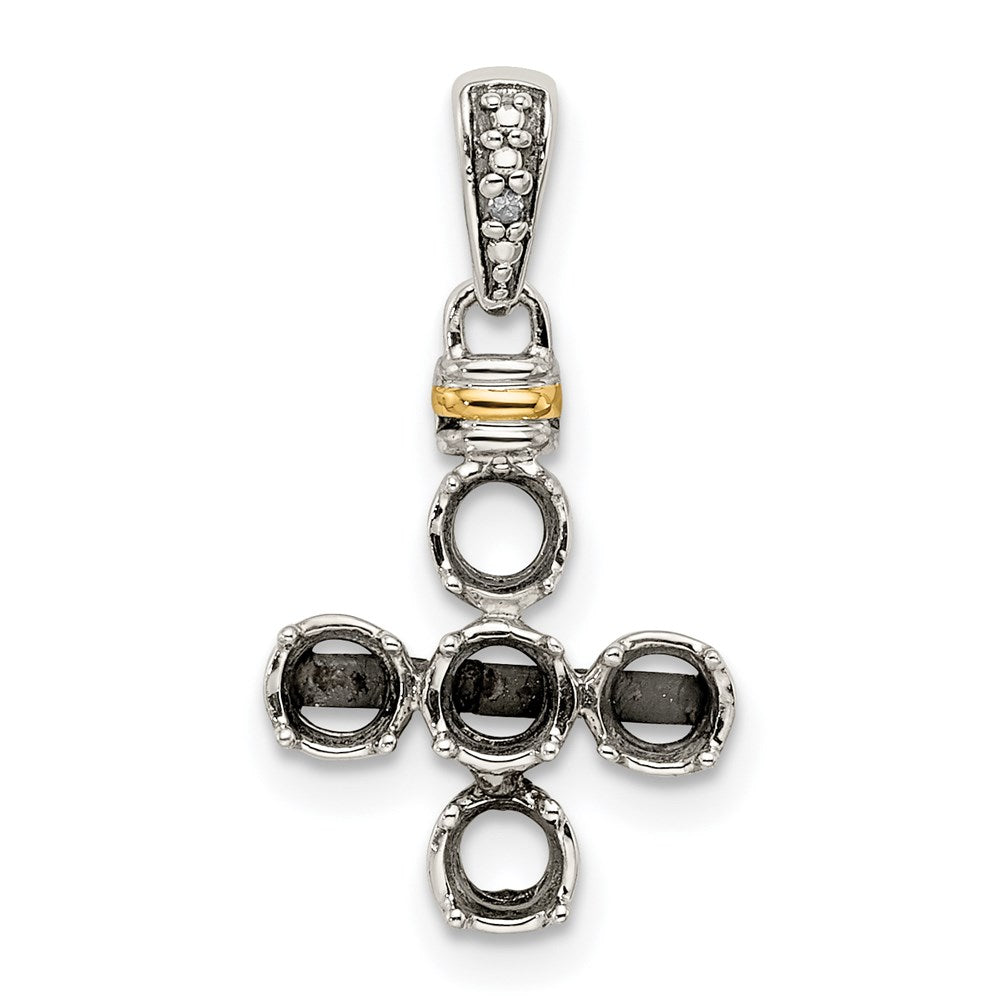 Sterling Silver Antiqued w/14k 5-stone w/Diamond Mothers Pendant Semi-Mount