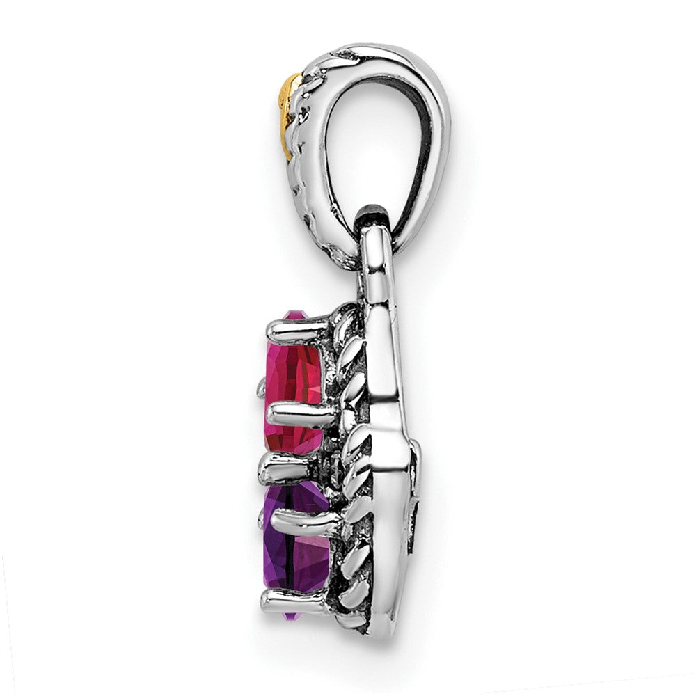 Sterling Silver Antiqued w/14k 2-stone w/Diamond Mothers Pendant Semi-Mount