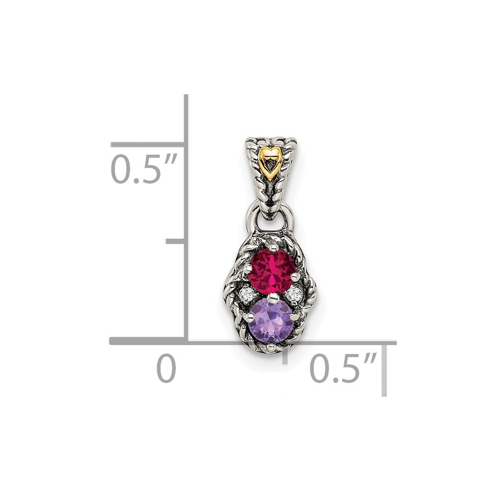 Sterling Silver Antiqued w/14k 2-stone w/Diamond Mother's Pendant
