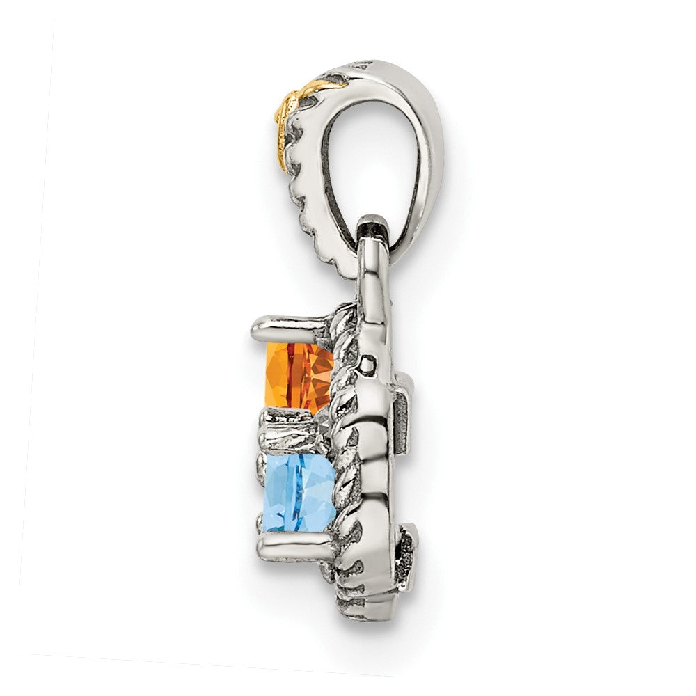 Sterling Silver Antiqued w/14k 3-stone w/Diamond Mother's Pendant