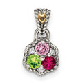 Sterling Silver Antiqued w/14k 3-stone w/Diamond Mothers Pendant Semi-Mount