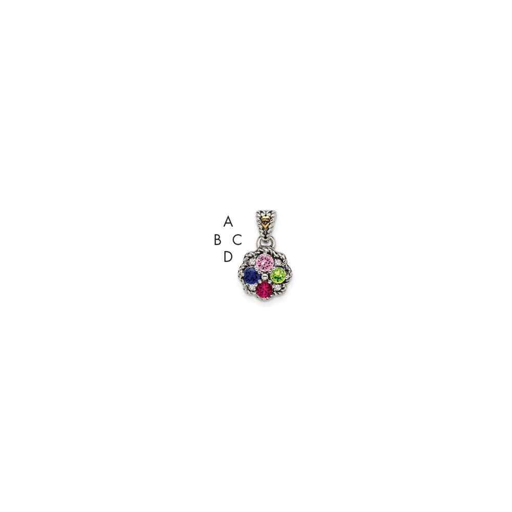 Sterling Silver Antiqued w/14k 4-stone w/Diamond Mothers Pendant Semi-Mount
