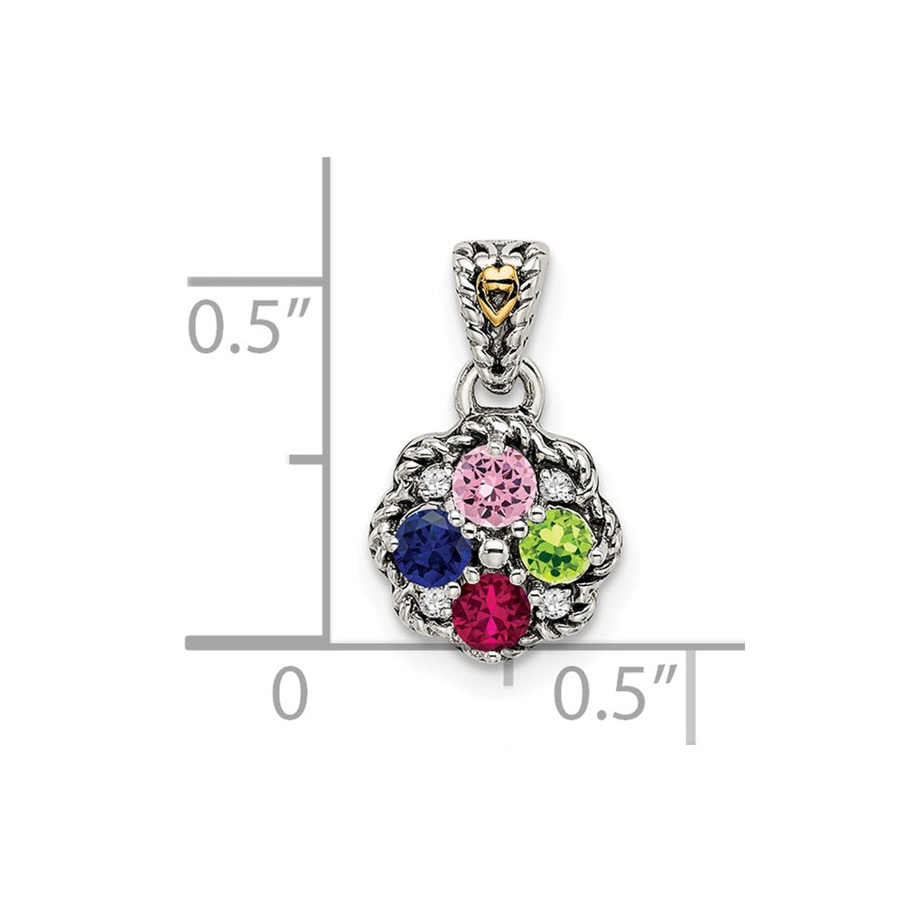 Sterling Silver Antiqued w/14k 4-stone w/Diamond Mothers Pendant Semi-Mount