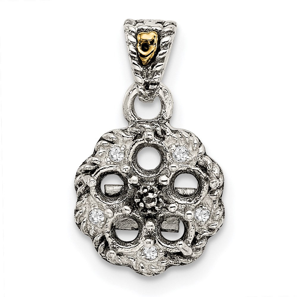 Sterling Silver Antiqued w/14k 5-stone w/Diamond Mothers Pendant Semi-Mount