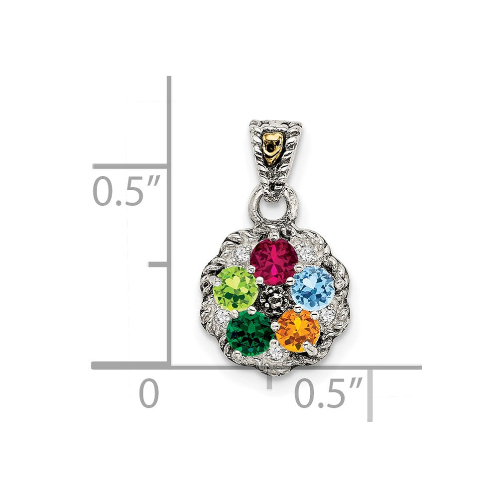 Sterling Silver Antiqued w/14k 5-stone w/Diamond Mother's Pendant