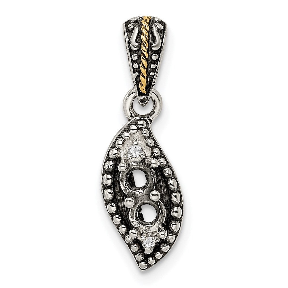 Sterling Silver Antique w/14k 2-stone w/Diamond Family Pendant w/18in Chain