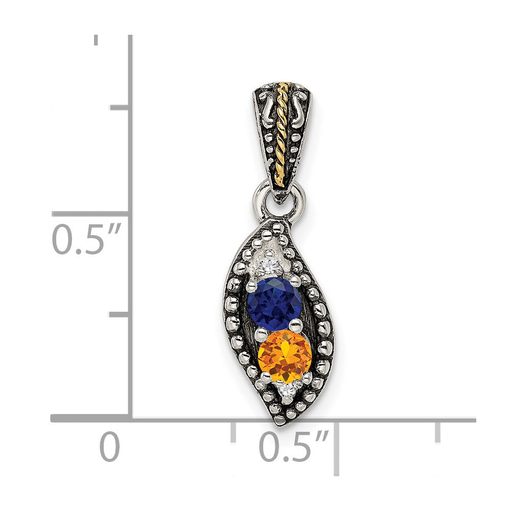 Sterling Silver Antiqued w/14k 2-stone w/Diamond Mothers Pendant Semi-Mount