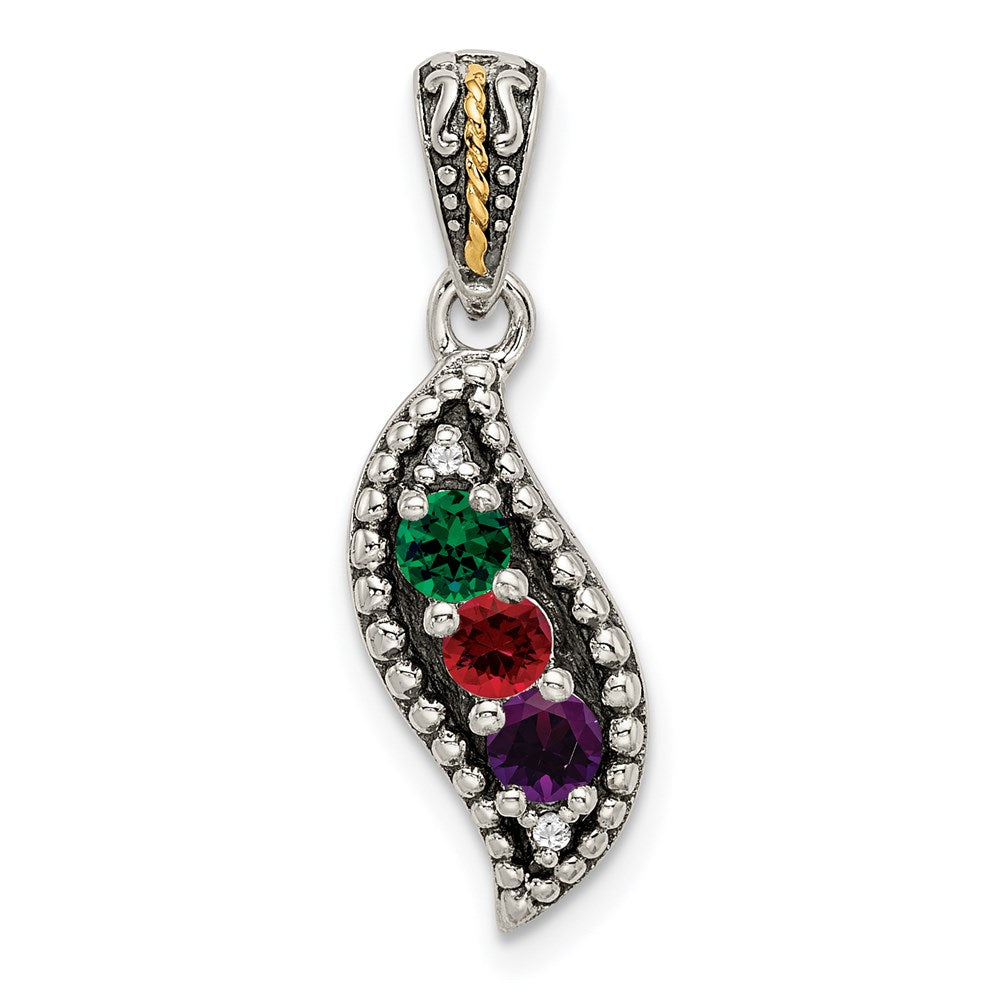 Sterling Silver Antiqued w/14k 3-stone w/Diamond Mothers Pendant Semi-Mount