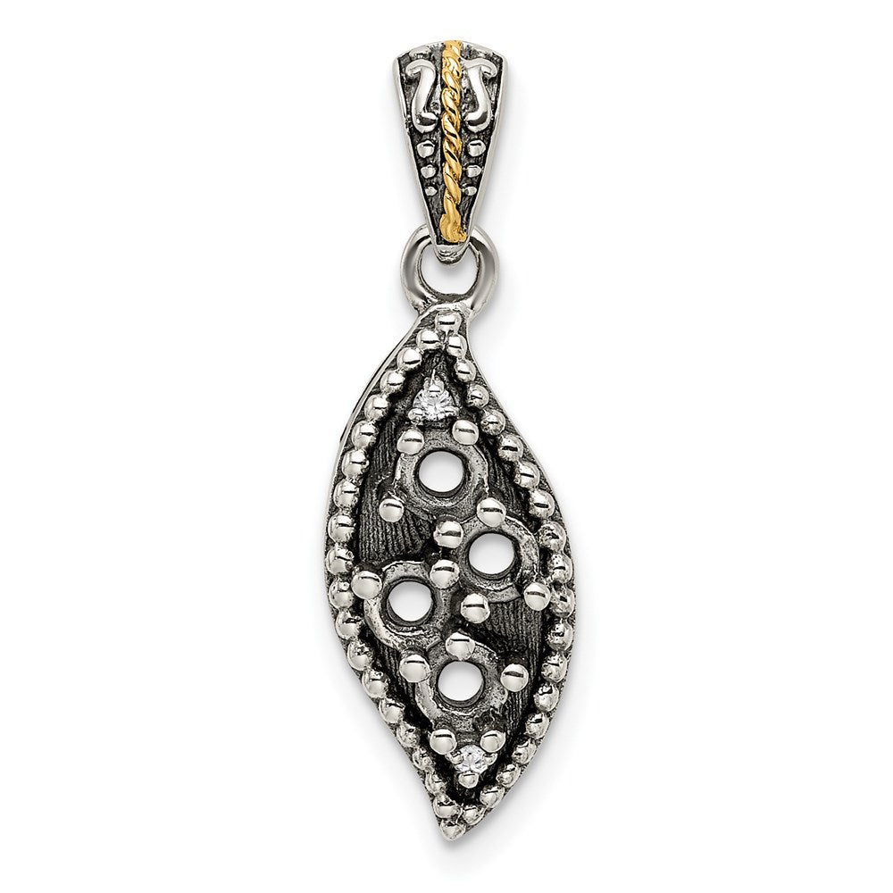 Sterling Silver Antique w/14k 4-stone w/Diamond Family Pendant w/18in Chain
