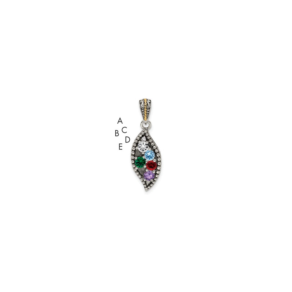 Sterling Silver Antique w/14k 5-stone w/Diamond Family Pendant w/18in Chain