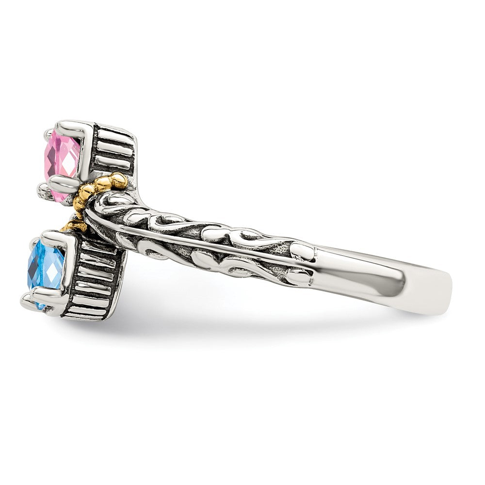 Sterling Silver Antiqued w/14k 2-stone Mother's Ring