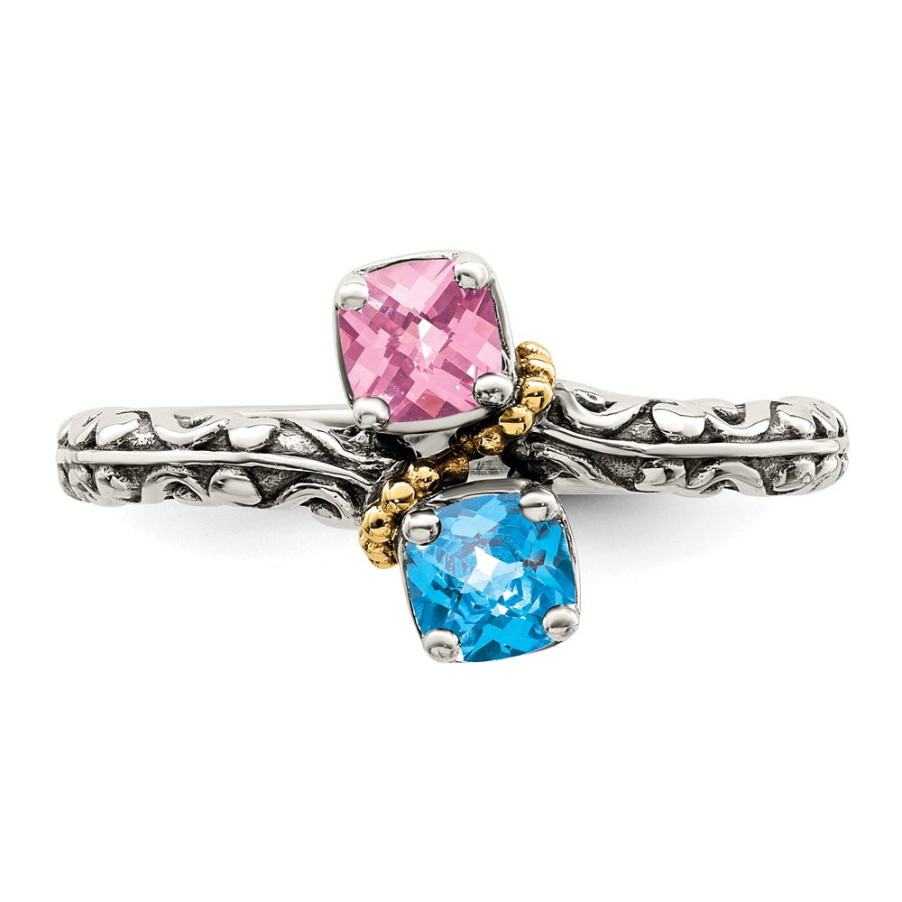Sterling Silver Antiqued w/14k 2-stone Mother's Ring