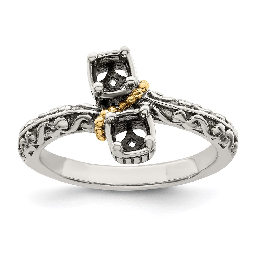 Sterling Silver Antiqued w/14k 2-stone Mother's Ring