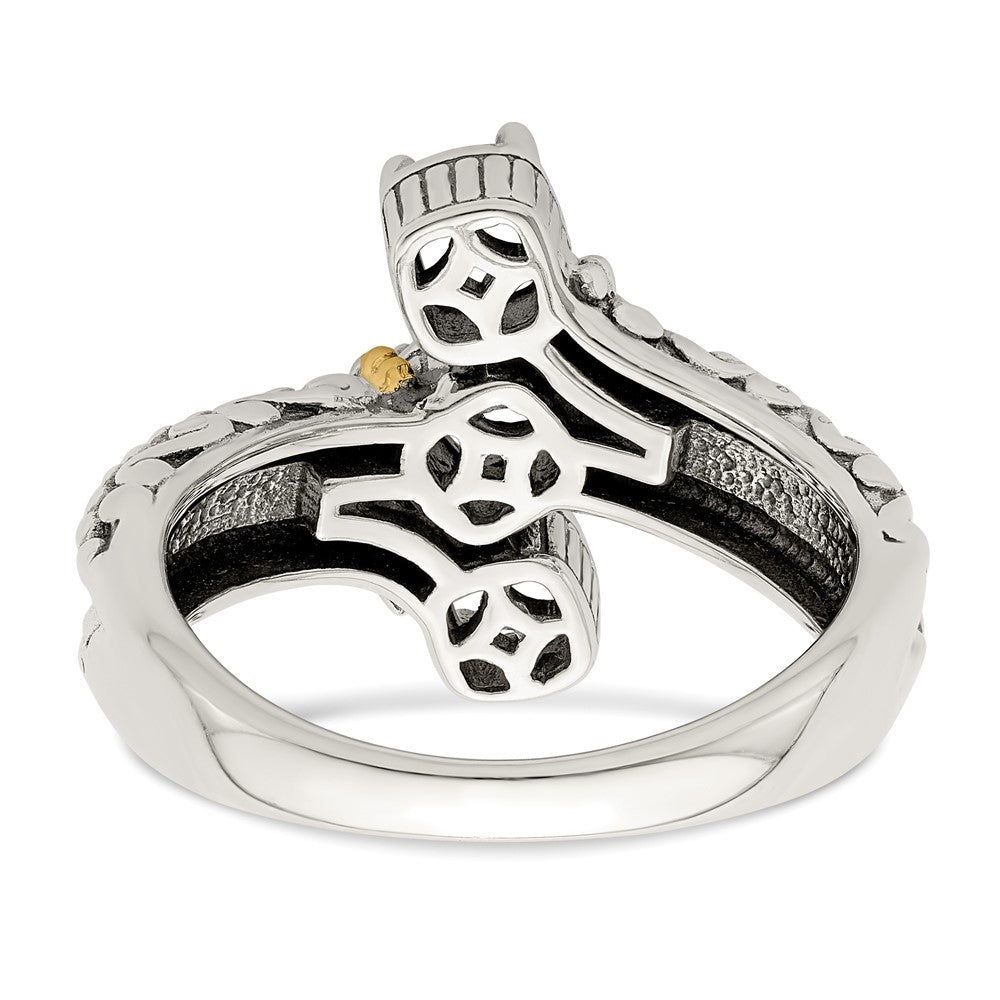 Sterling Silver Antiqued w/14k 3-stone Mother's Ring