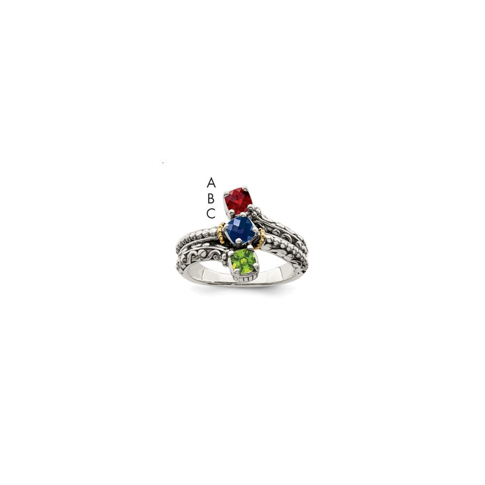 Sterling Silver Antiqued w/14k 3-stone Mother's Ring Mounting