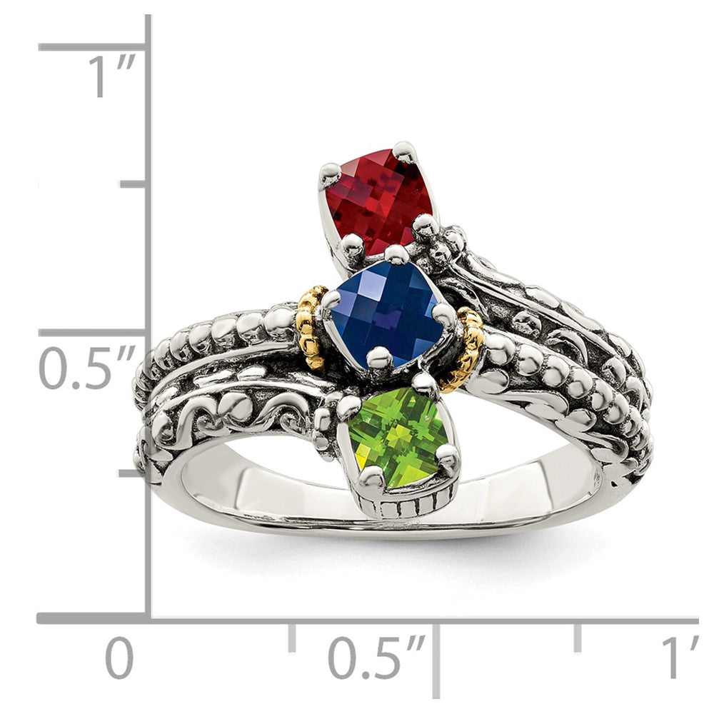 Sterling Silver Antiqued w/14k 3-stone Mother's Ring