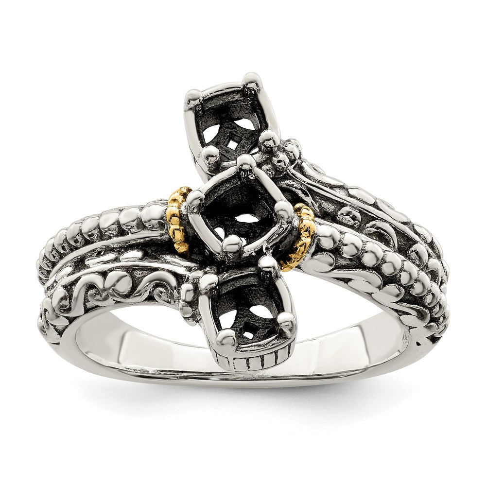Sterling Silver Antiqued w/14k 3-stone Mother's Ring