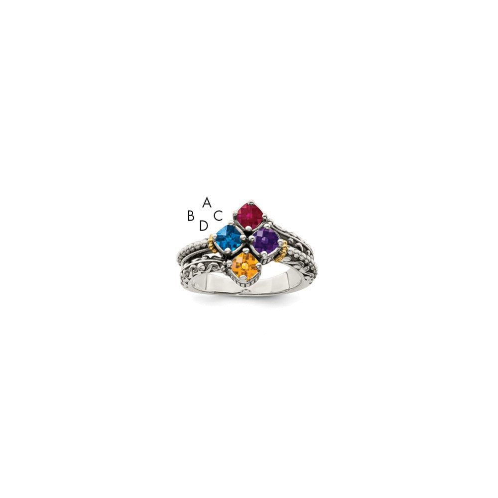 Sterling Silver Antiqued w/14k 4-stone Mother's Ring Mounting