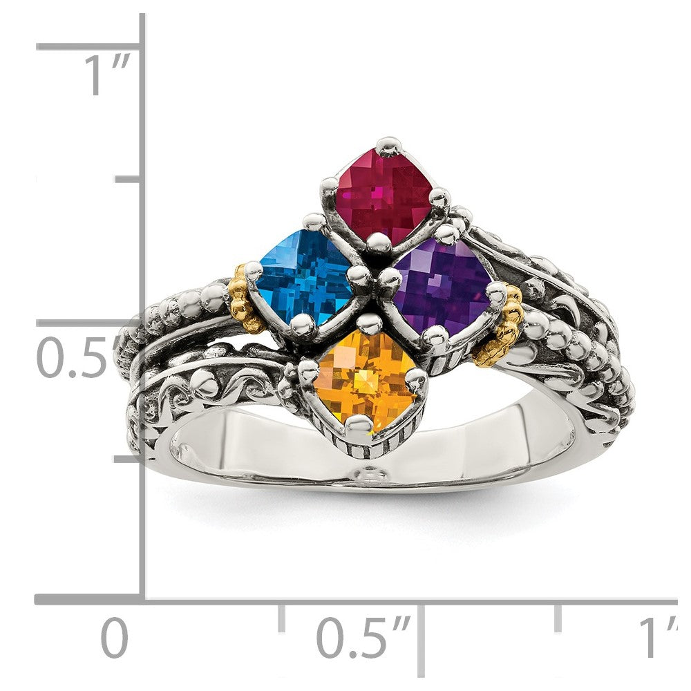 Sterling Silver Antiqued w/14k 4-stone Mother's Ring